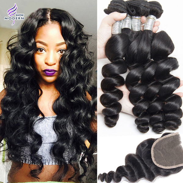 Peruvian Loose Wave Virgin Hair Bundles With Closure Peruvian Virgin Wavy Hair 4 Bundles With Closure Loose Wave Human Hair With Closure