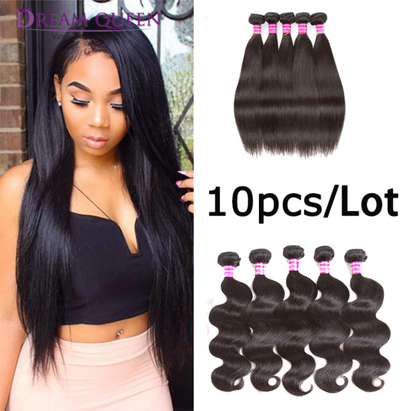 Top Quality 8A Wholesale Price Body Wave Straight Style 10 Bundles Lot Indian Malaysian Peruvian Human Hair Extensions By Dream Queen