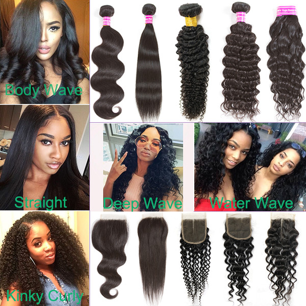 Amazing Mink Brazilian Straight Virgin Human Hair Weave Bundles with Lace Closure Body Wave Hair Weaves Closure Mile Part and Free Part