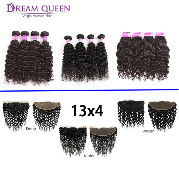 Unprocessed Brazilian Virgin Hair Deep Wave Body Wave 4 Bundles With 13x4 Lace Frontal Closure Mongolian Remy Human Hair Extensions Straight