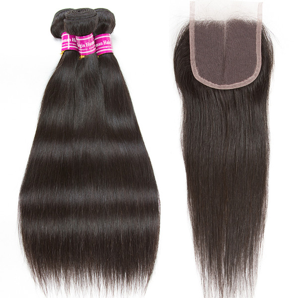 Brazilian Malaysian Peruvian Straight Virgin Hair Weaves Bundles With Lace Closure brazilian Remy Human Hair Bundles 3pcs with Closures