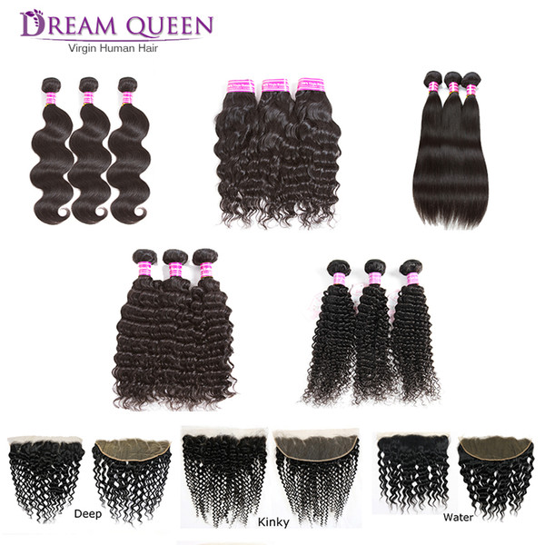 Brazilian Virgin Hair Weave Straight Deep Water Body Wave 3 Bundles With 13x4 Lace Frontal Closure Malaysian Remy Human Hair Extension Wefts