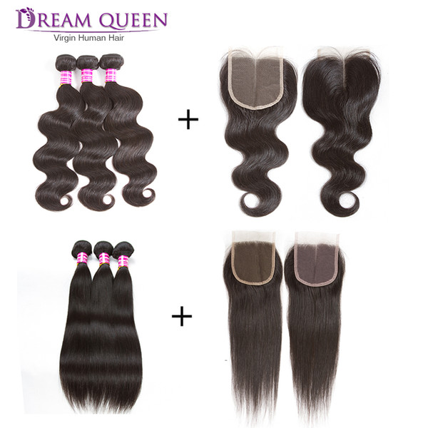 Wholesale Malaysian Virgin Hair Weaves Bundles Body Wave Straight With 4x4 Lace Closure Brazilian Mongolian Remy Hair Bundles Extensions