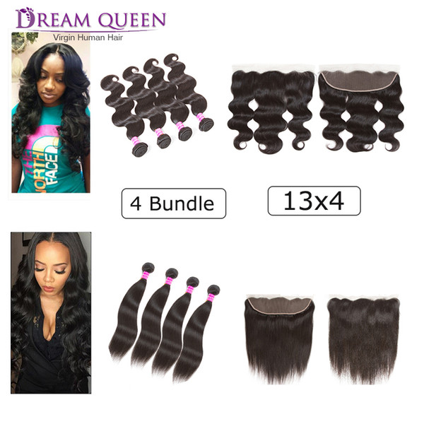 Peruvian Straight Virgin Human Hair Weave 4 Bundles With 13