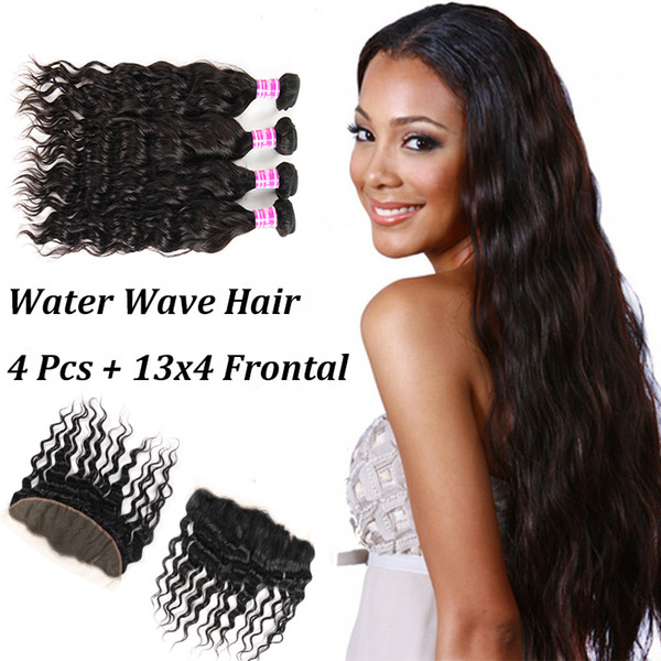 Brazilian Peruvian Malaysian Indian Virgin Human Hair Water Weave 4 Bundles With Closure 8-28 inch Unprocessed Brazilian Remy Hair Extension