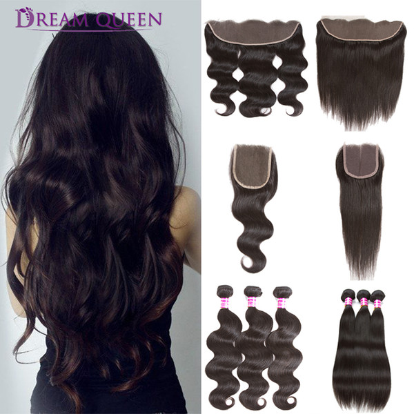 Hot Peruvian Virgin Hair Weave Straight Body Wave 3 Hair Weaves Bundles With 13x4 Lace Frontal Or 4x4 Lace Closure Human Hair Extensions