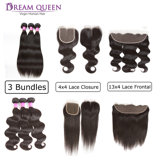 Hot Brazilian Virgin Hair Wefts Body Wave Straight 3 Hair Bundles With 13X4 Lace Frontal Or 4X4 Lace Closure Mongolian Human Hair Weave