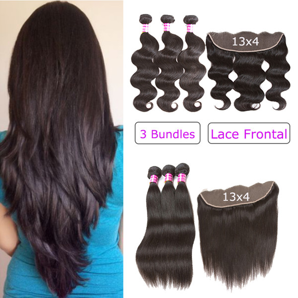 8A Peruvian Virgin Human Hair Extensions Body Wave Straight Bundles With Lace Frontal Closure Wholesale Malaysian Virgin Hair Weaves