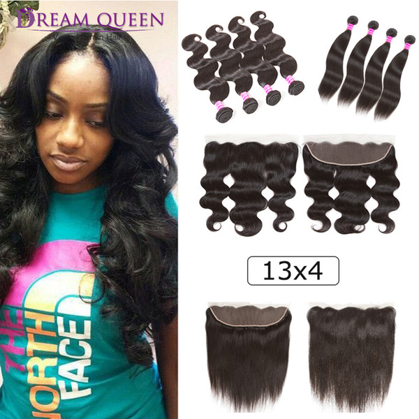 Peruvian Virgin Human Hair Extensions Body Wave Straight 4 Bundles With 13x4 Lace Frontal Closure Deep Water Kinky Curly Human Hair Weaves