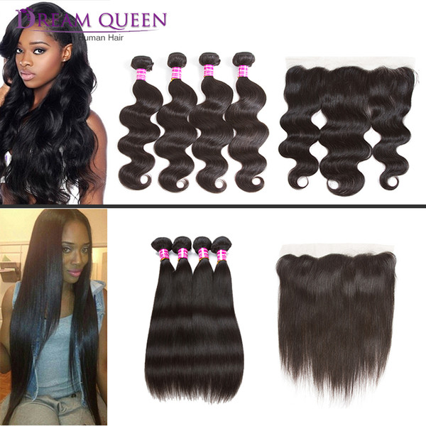 Brazilian Straight Virgin Human Hair Extensions Bundles With Frontal Closure Deep Water Body Wave Kinky Curly Human Hair Weave with Frontal