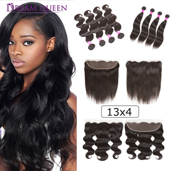 Brazilian Virgin Hair Extensions Body Wave straight 4 Bundles With 13x4 Lace Frontal Closure Indian Human Hair Wefts natural deep Wave