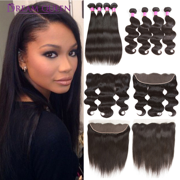 Brazilian Body Wave Straight Human Hair Extensions Deep Water Wave Bundles With 13x4 Lace Frontal Closure Remy Human Hair Wefts Kinky Curly