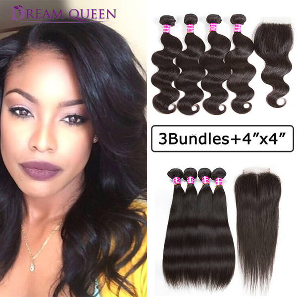 Brazilian Straight Body Wave Virgin Hair bundles with Closure Malaysian Deep Water Wave remy Hair Weaves With Lace Frontal Hair Extensions