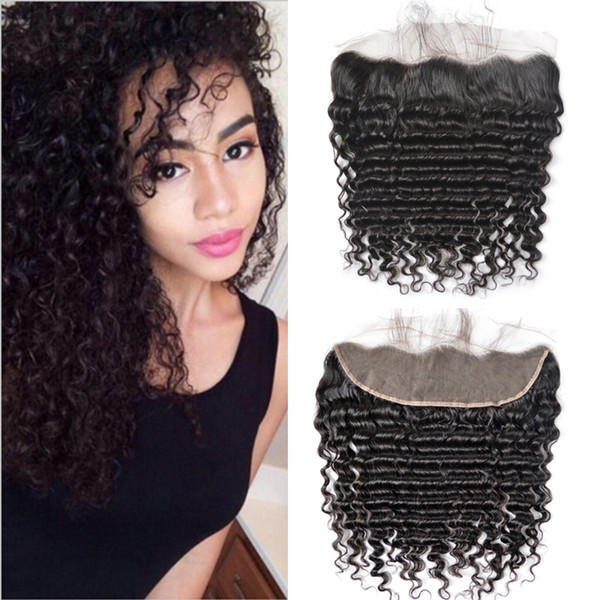 Brazilian Virgin Hair Closure Deep Wave Lace Frontal With Baby Hair Bleached Knots 100% Human Hair With 