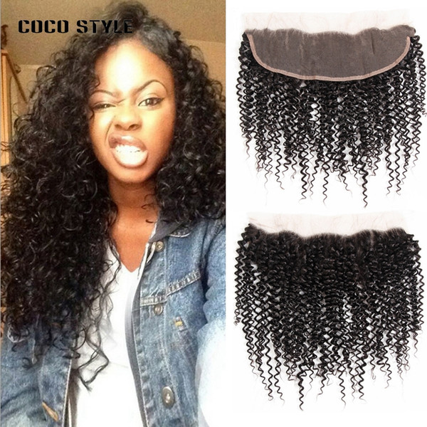 Brazilian Kinky Curly Lace Frontal Closure 13x4 Ear to Ear Free Part Remy Human Hair Closure Natural Color