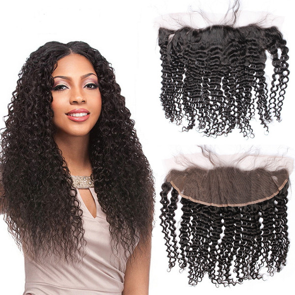 Mongolian Kinky Curly Lace Frontal Closure 13*4 Lace Hair Extension Remy Human Hair Nature Color 