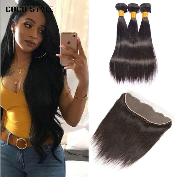 Brazilian Straight Hair Bundles With Frontal Remy Human Hair Bundles With Closure Lace Frontal Closure With Bundles