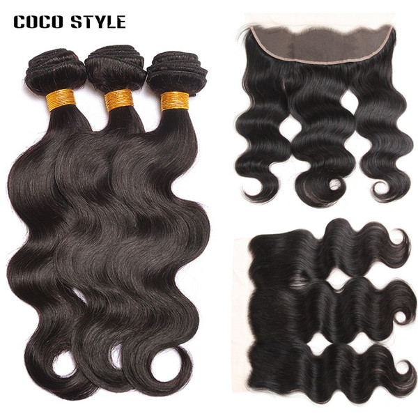 Malaysian Body Wave Human Hair Weave 3 Bundles With 13*4 Lace Frontal Closure Remy With Bundles Hair Extension