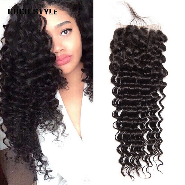 Brazilian Deep Wave Closure With Baby Hair Lace Closure 100% Human Hair Bundles Remy Hair No Shedding