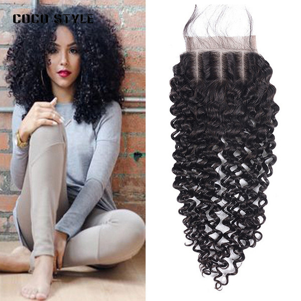 4*4 Lace Closure Remy Kinky Curly Hair Weaves India Human Hair Extensions Natural Color Free Shipping