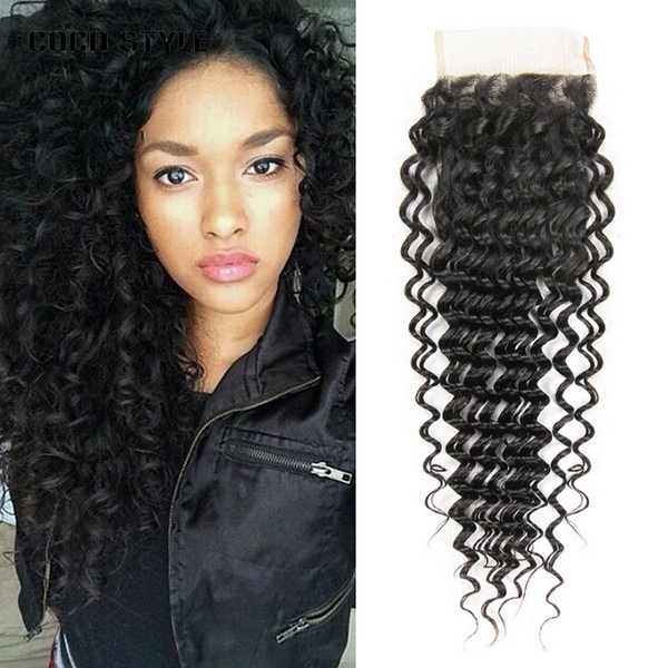 Brazilian Deep Wave Lace Closure 4*4 Free Part Human Hair Closure 120% Destiny Swiss Lace Remy Hair Closure