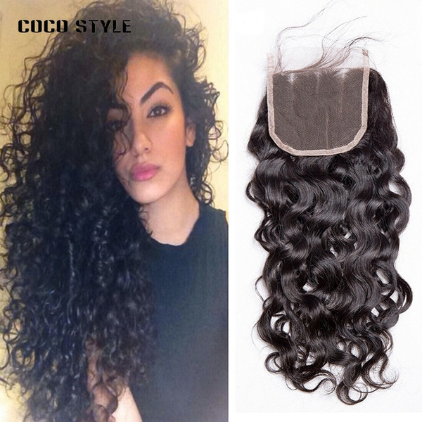 Brazilian Water Wave Lace Closure 120% Density Human Hair Extension Closures free part Remy Hair Closure free ship