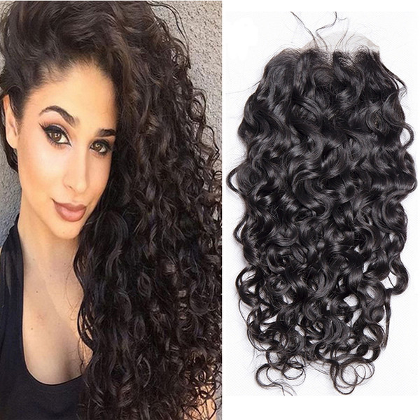 8A Grade Brazilian Water Wave Lace Closure Non Remy Human Hair Extension 4x4 Lace Closure Hair free shipping