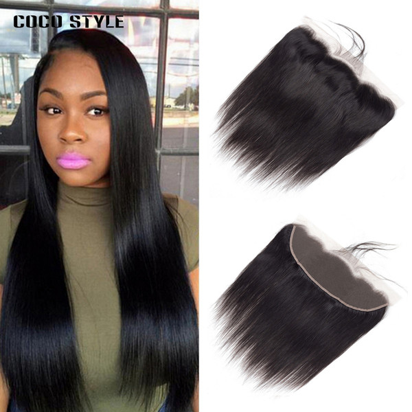 Lace Frontal Closure Pre Plucked With Baby Hair 13''x4 Swiss Lace Hand Tied 100% Human Hair 1 Piece Remy Straight Hair