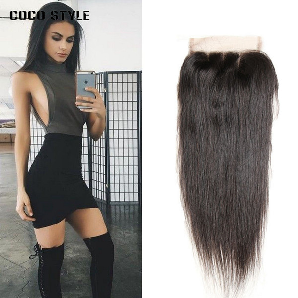 Brazilian Straight Lace Closure Natural Color 8 to 20 Inch 4*4 Middle Part Swiss Lace Free Shipping Remy Hair