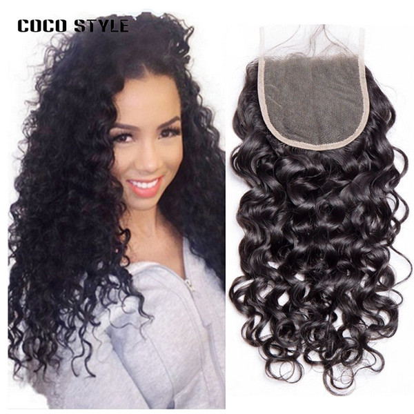 Brazilian Water Wave Lace Closure 4x4 Free/Middle/Three Part Human Hair Frontal With Baby Hair Remy Free Shipping