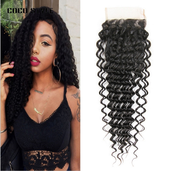 Brazilian Deep Wave Closure 8-20inch Remy Hair Weaves 4*4 Free Part Swiss Lace Closure Free Shipping