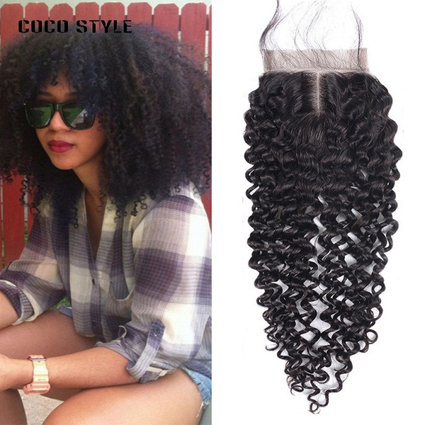 Indian Kinky Curly Closure Non-Remy Human Hair Weave 4x4 Lace Closure Free Part with Baby Hair 8-20 inch