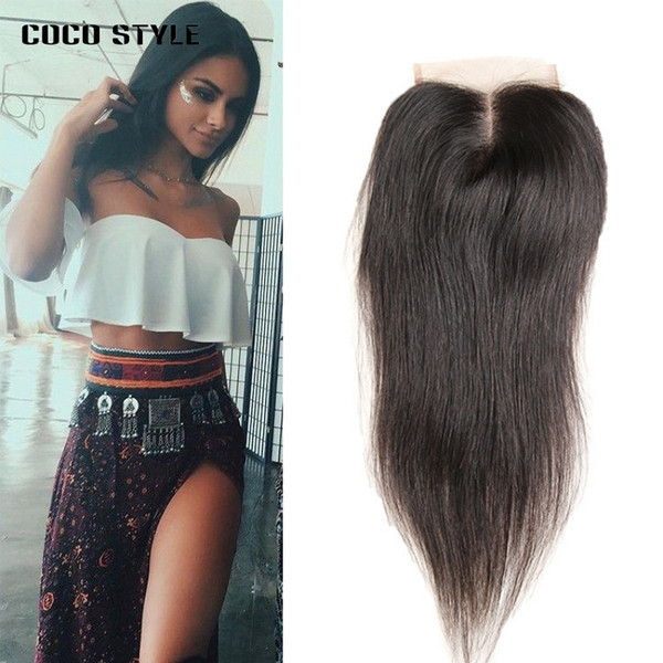 Brazilian Straight Hair Lace Closure Free/Middle/Three Part Remy Human Hair 4x4 inch Swiss Lace Top Closure