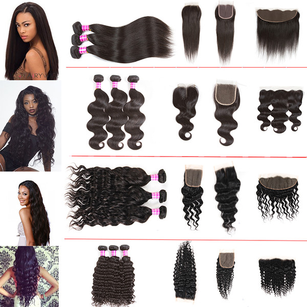 Cheap Straight 8A Brazilian Human Hair Bundles with Frontal 100% Unprocessed Body Wave Virgin Hair Bundles with Closure Kinky Extensions