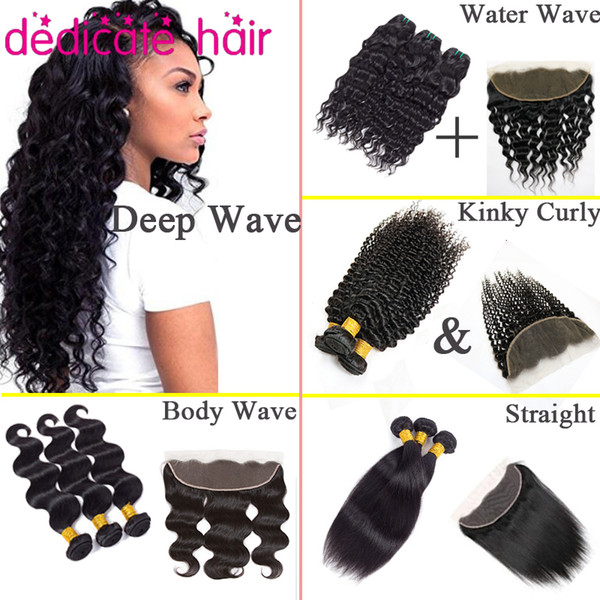 8A Brazilian Virgin Hair Bundles with Frontal Unprocessed Body Wave,Kinky Curly,Deep Wave,Straight,Water Wave Human Hair Weaves with Frontal