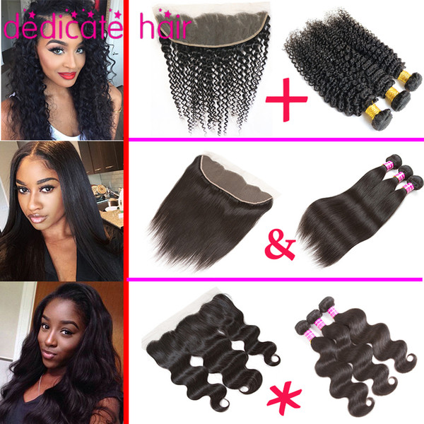 Brazilian Hair Kinky Curly,Straight,Body Wave Bundles with Frontal 8A Unprocessed Virgin Hair Human Hair Weaves and Ear to Ear Lace Frontal