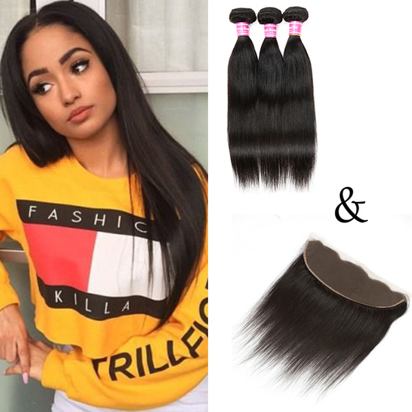 Peruvian Straight Weaves with Lace Frontal Closure 100% Unprocessed Brazilian Virgin Human Hair Extensions Malaysian Indian Human Hair Wefts