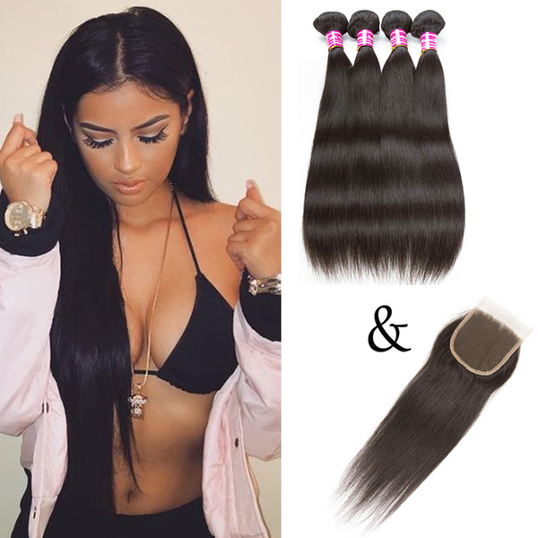 Straight Hair with Lace Closure 8A Brazilian Virgin Hair Unprocessed Peruvian Straight Human Hair Weaves Black Friday Hot Sale by Dedicate