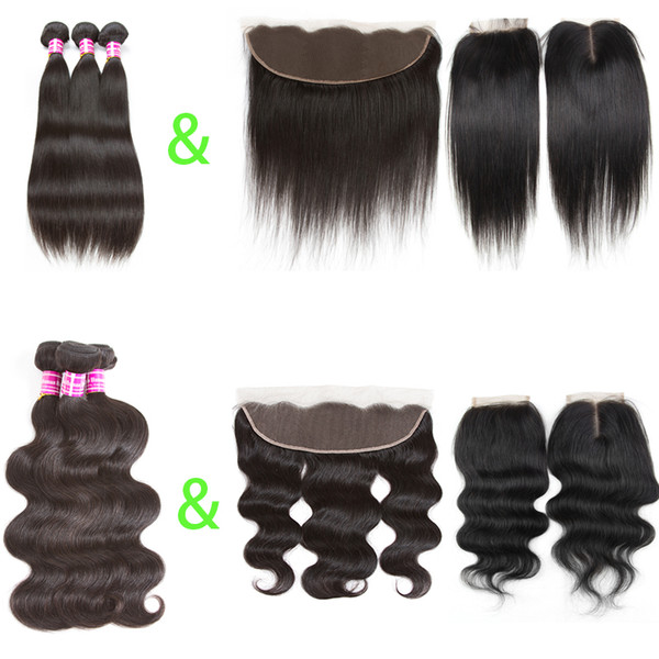 Brazilian Virgin Hair Straight & Body Wave Weaves Closure Unprocessed Brazilian Human Hair Bundles with Lace Frontal Closure or 4x4 Closure