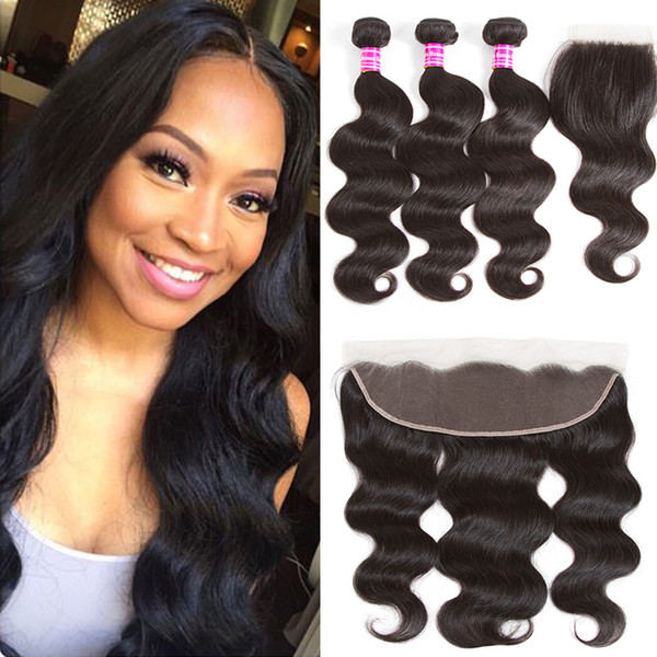 Brazilian Hair 8A Body Wave Weaves with Frontal Closure Unprocessed Peruvian Virgin Human Hair Extensions Malaysian Indian Human Hair Wefts