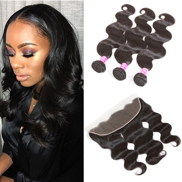 Brazilian 8A Body Wave Weaves with Frontal Closure Unprocessed Peruvian Virgin Human Hair Bundles with Ear to Ear Frontal Closure Cheap