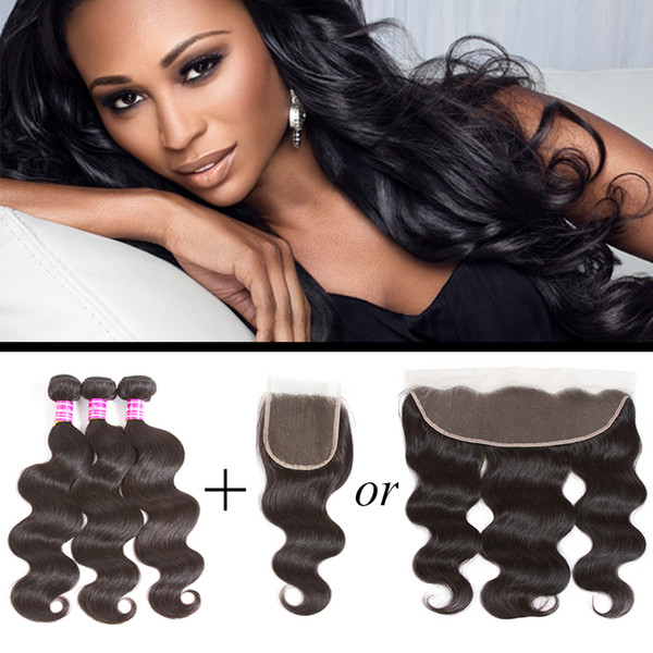 Brazilian Body Wave Virgin Hair with Ear to Ear Frontal Closure Body Wave Bundles and 4X4 Lace Closure Unprocessed Brazilian Hair Extensions