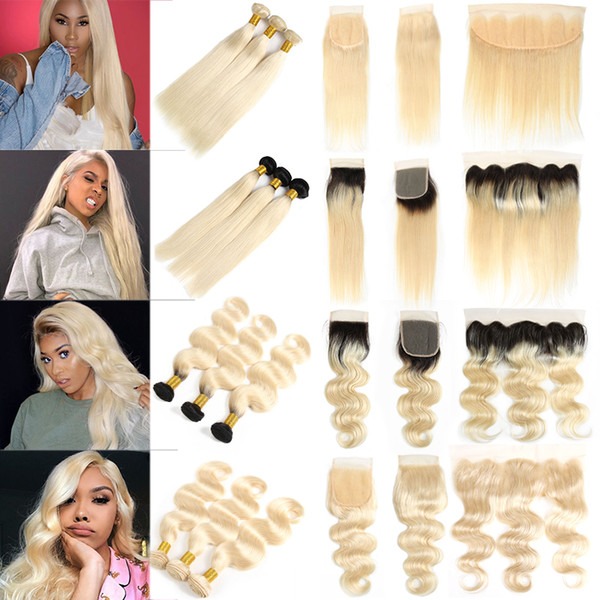 Brazilian Straight Virgin Hair 613 Blonde Bundles with Lace Frontal Ear to Ear Peruvian 1B 613 Body Wave Human Hair Bundles with Closures