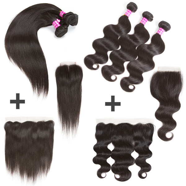 Malaysian Hair Bundles with Frontal Body Wave Human Hair Wefts with Closure Straight Bundles with Weaves Closure Human Hair Weave Wholesale