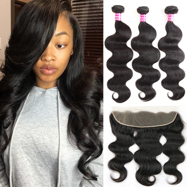 Brazilian Virgin Hair Extensions Body wave remy all human hair bundle with lace closure Swiss lace frontal closure straight Virgin hair