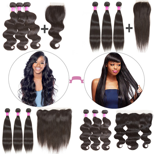 Hot Bundles Items Wewill Wet and Wavy Body Wave Hair Weaves Brazilian Straight Virgin Remy Human Hair Wefts with Closure and Frontal 13x4