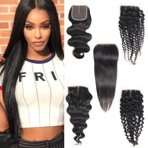 Mink Brazilian Virgin Hair Bundles with 4x4 Lace Closure Body Deep Wave Straight Kinky Curly Human Hair Weave Bundles and 13x4 Lace Frontal