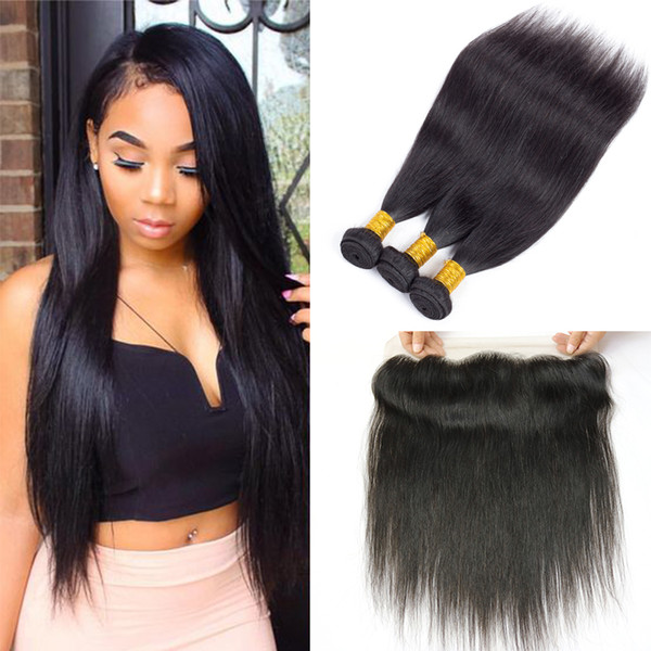 Peruvian Malaysian Brazilian Virgin Hair Straight Body Wave Remy Human Hair Bundle with Lace Closure 13x4 ear to ear frontal closure Weaves