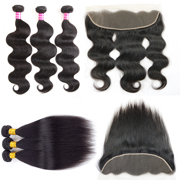 Brazilian Straight Hair Bundles With 13x4 Lace Frontal Remy Human Hair Extensions Body Wave Hair Weaves Closure