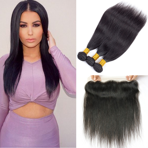 Most Popular Remy Human Hair Wefts with Closure 13x4 Lace Frontal Closure with Bundles Brazilian Straight Virgin Hair 3 Bundles with Frontal